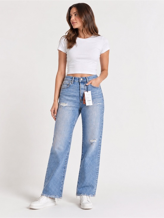 Moussy Denim - NEW MOUSSY VINTAGE STEELE2260 Straight Light Blue Denim Distressed Jeans Size 26